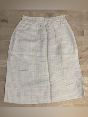 Vintage Calvin Klein Cream Plaid linen blend Midi Skirt